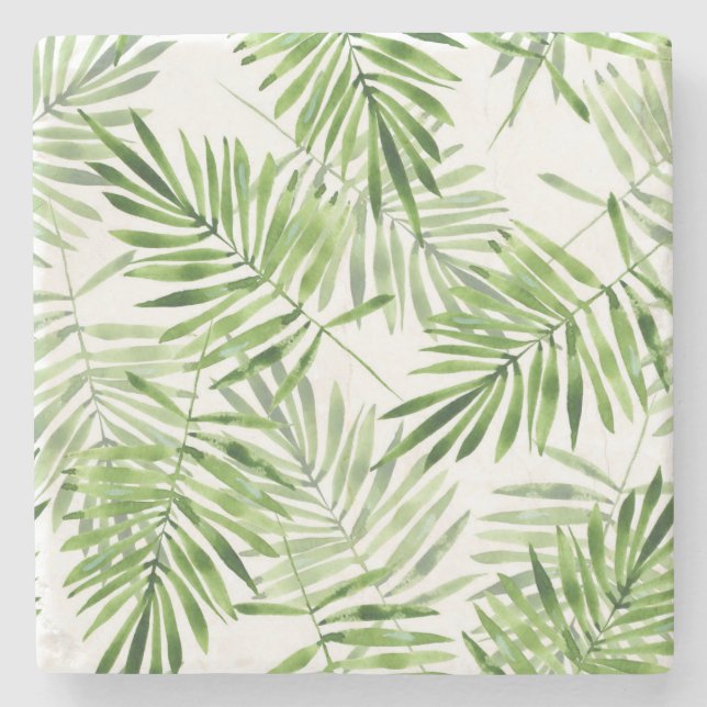 Green Palm Leaves Stone Coaster (Front)