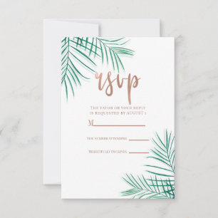 Green Palm Leaves Tropical Elegant Reply RSVP Card