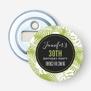 Green Palm Leaves Tropical Pattern Birthday Thanks Bottle Opener