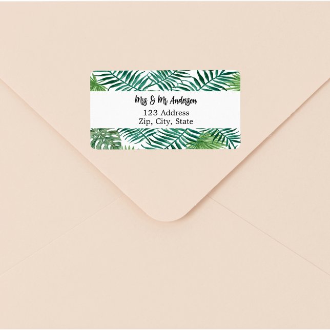 Green palm leaves tropical return address label (Creator Uploaded)