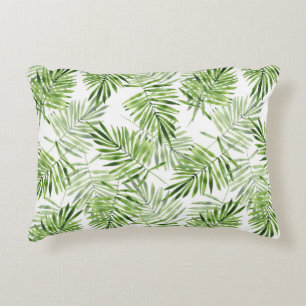 Green palm leaves. Watercolor pattern Decorative Cushion