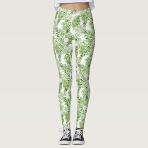 Green palm leaves. Watercolor pattern Leggings
