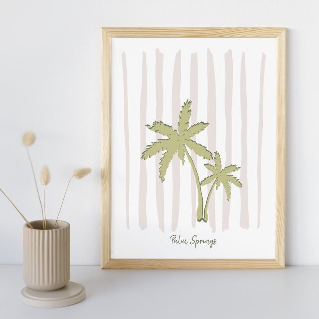 Green Palm Pair on Beige Stripes Poster (Creator Uploaded)