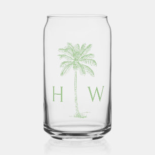 Green Palm Palmetto Tree Monogram Can Glass
