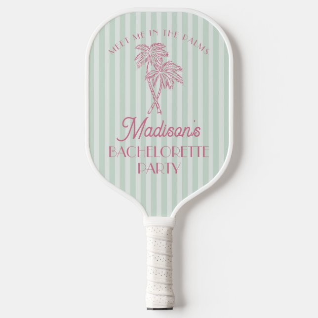 Green Palm Spring Pastel Beach Bachelorette Party Pickleball Paddle (Front)