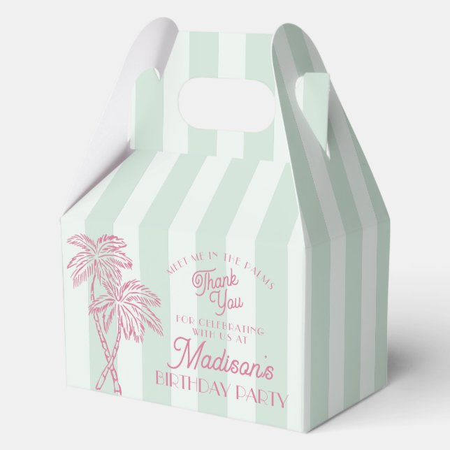 Green Palm Spring Pastel Beach Birthday Party Favour Box (Front)