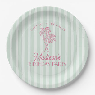 Green Palm Spring Pastel Beach Birthday Party Paper Plate