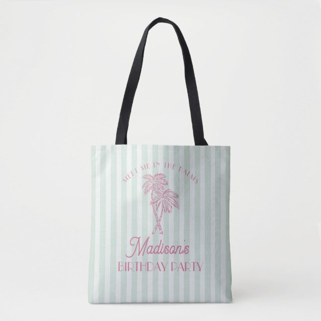 Green Palm Spring Pastel Beach Birthday Party Tote Bag (Front)