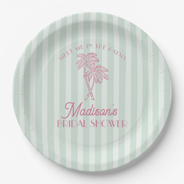 Green Palm Spring Pastel Beach Bridal Shower Paper Plate (Front)