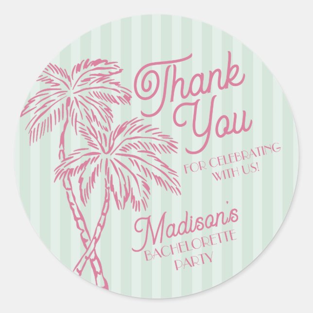 Green Palm Spring Pastel Beach Party Favour Classic Round Sticker (Front)