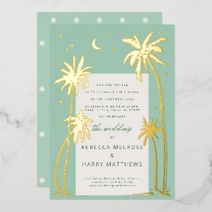 Green Palm Springs boho wedding Foil Invitation