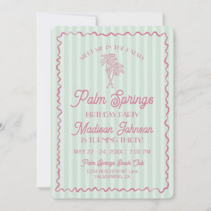 Green Palm Springs Pastel Beach Birthday Party Invitation