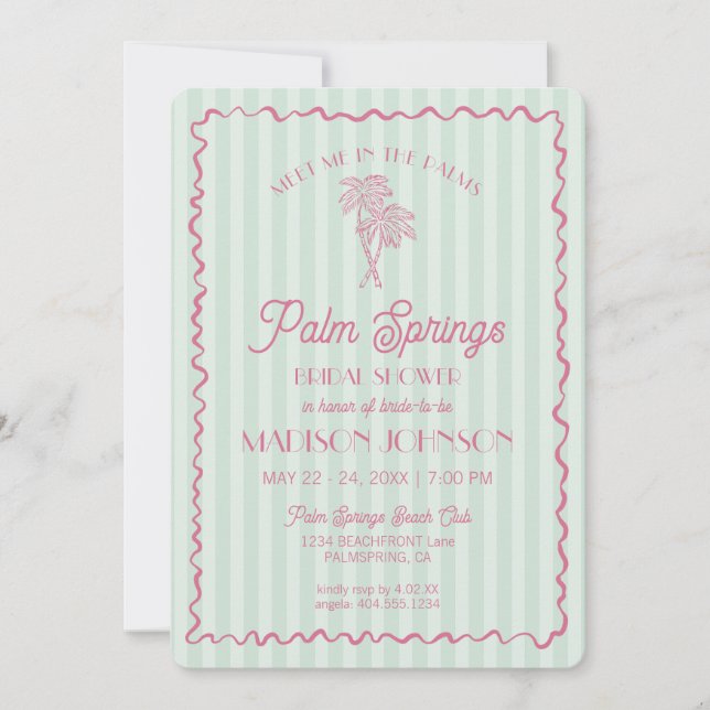 Green Palm Springs Pastel Beach Bridal Shower Invitation (Front)