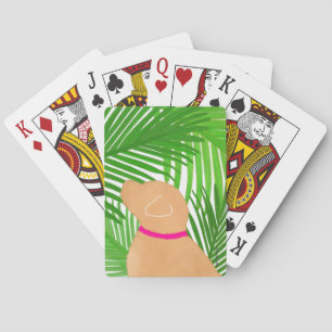 Green Palm Tree Island Yellow Dog Playing Cards