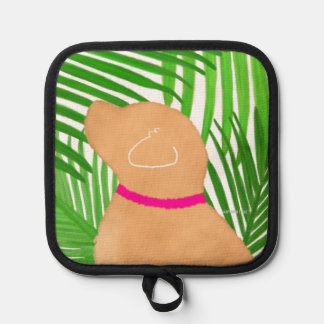 Green Palm Tree Island Yellow Dog Pot Holder
