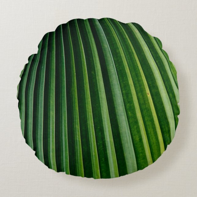 Green palm tree leaves round cushion (Front)
