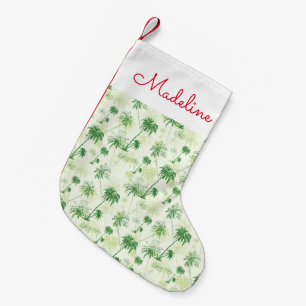Green Palm Tree Pattern   Add Your Name Small Christmas Stocking
