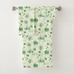 Green Palm Tree Pattern Bath Towel Set