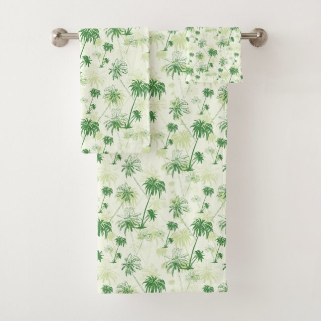 Green Palm Tree Pattern Bath Towel Set (Insitu)
