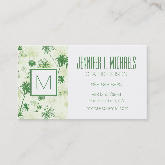 Green Palm Tree Pattern Business Card (Front)