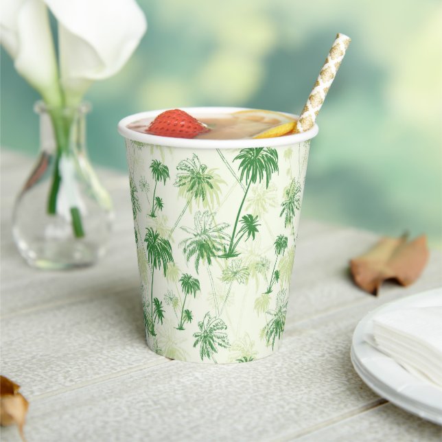 Green Palm Tree Pattern Paper Cups (Insitu)