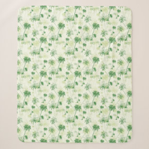 Green Palm Tree Pattern Sherpa Blanket