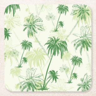 Green Palm Tree Pattern Square Paper Coaster