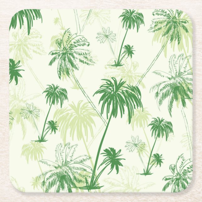 Green Palm Tree Pattern Square Paper Coaster (Front)