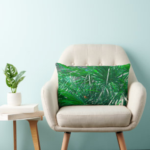 Green palm tree plant leaves pastel lumbar cushion