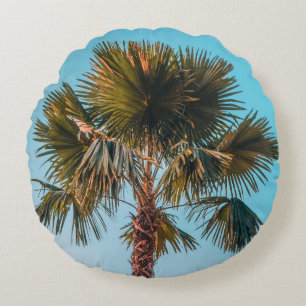 Green palm tree round cushion