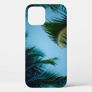 Green palm tree under blue sky in the morning iPhone 12 case