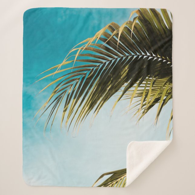 Green palm tree under blue sky sherpa blanket (Front)