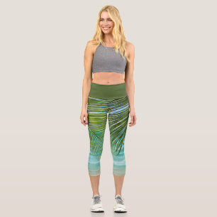 Green Palm Trees Beach Capri Leggings