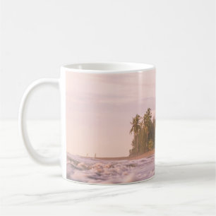 GREEN PALM TREES ON BROWN SAND UNDER WHITE CLOUDS COFFEE MUG