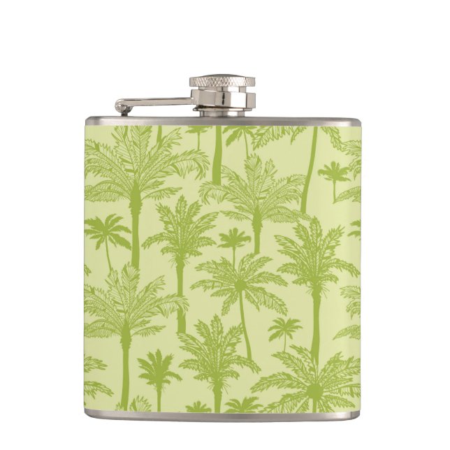 Green Palm Trees Pattern Hip Flask (Front)