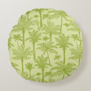 Green Palm Trees Pattern Round Cushion