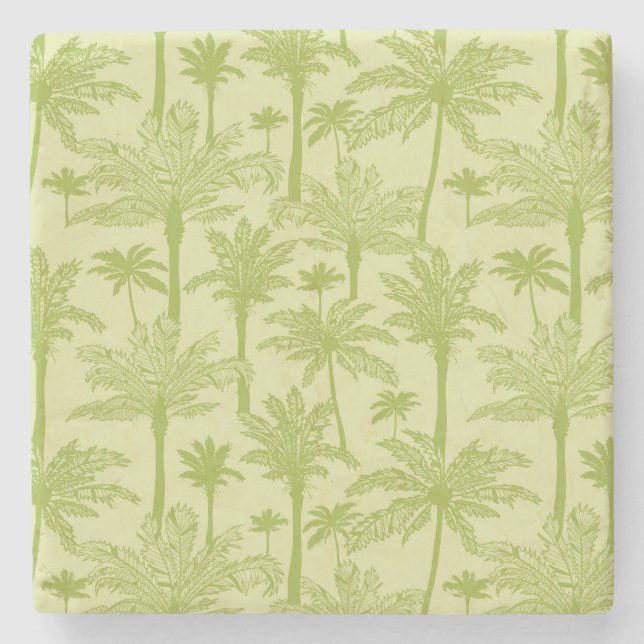 Green Palm Trees Pattern Stone Coaster (Front)