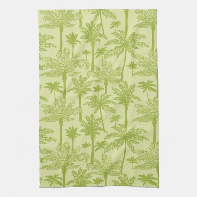 Green Palm Trees Pattern Tea Towel (Vertical)