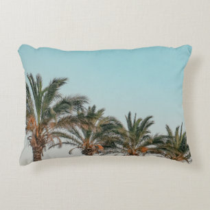 GREEN PALM TREES UNDER BLUE SKY DECORATIVE CUSHION