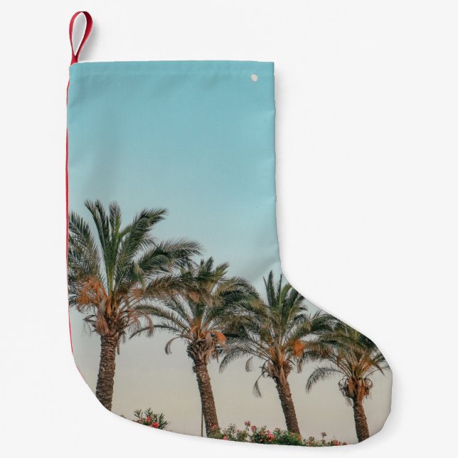 GREEN PALM TREES UNDER BLUE SKY SMALL CHRISTMAS STOCKING (Front)