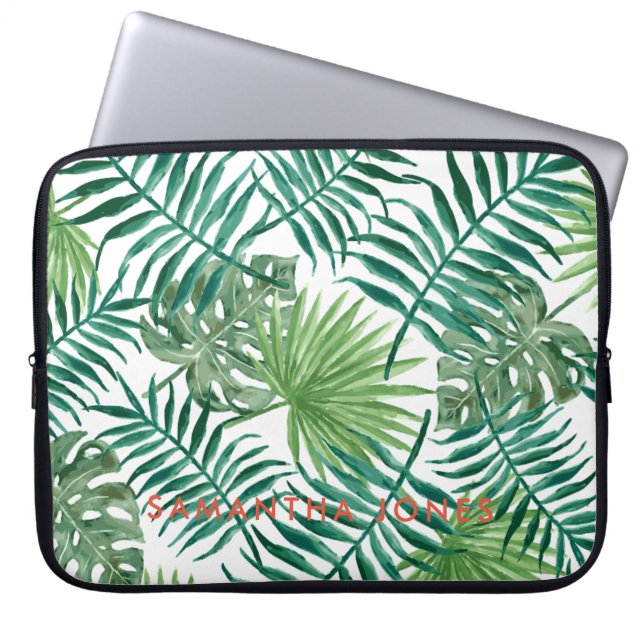 Green  Palm Tropical Leaves trendy Laptop Sleeve (Front)
