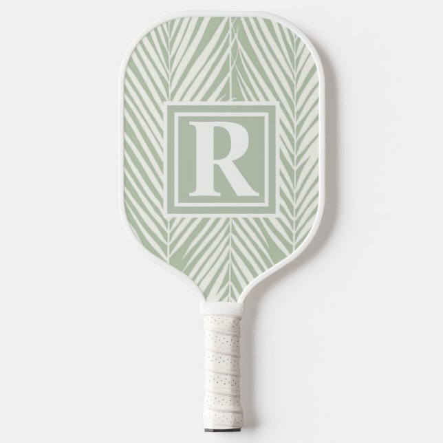 Green Palms and Monogram Customisable  Pickleball Paddle (Front)