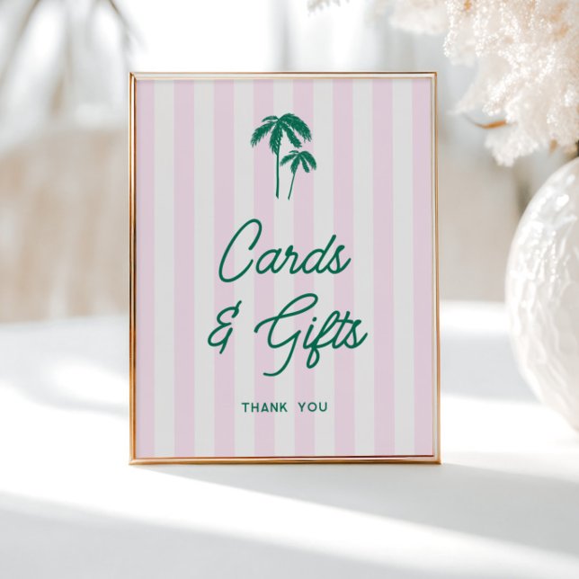 Green Palms Pink Stripes Cards and Gifts  Poster (Creator Uploaded)