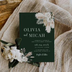 green pampas grass wedding invitation