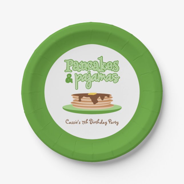 Green Pancakes and Pyjamas Birthday Party Paper Plate (Front)