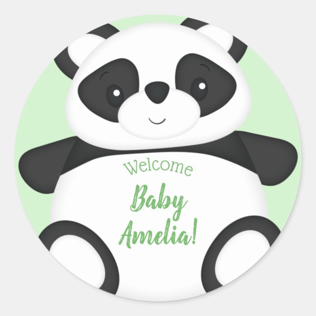 Green Panda Bear Baby Shower Classic Round Sticker (Front)