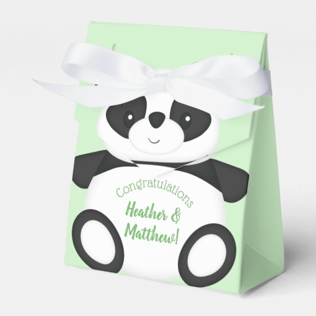 Green Panda Bear Baby Shower Favour Box (Front Side)