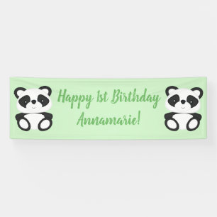 Green Panda Bear Birthday Party Banner