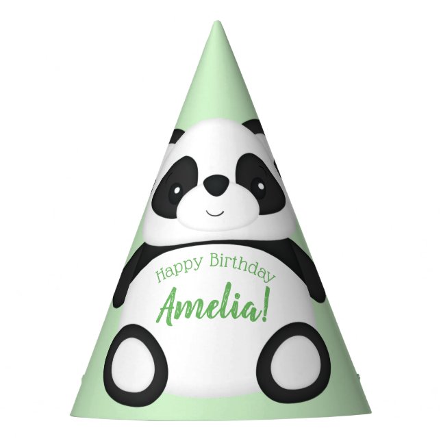 Green Panda Bear Birthday Party Hat (Front)