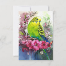 Green Parakeet and Blossoms